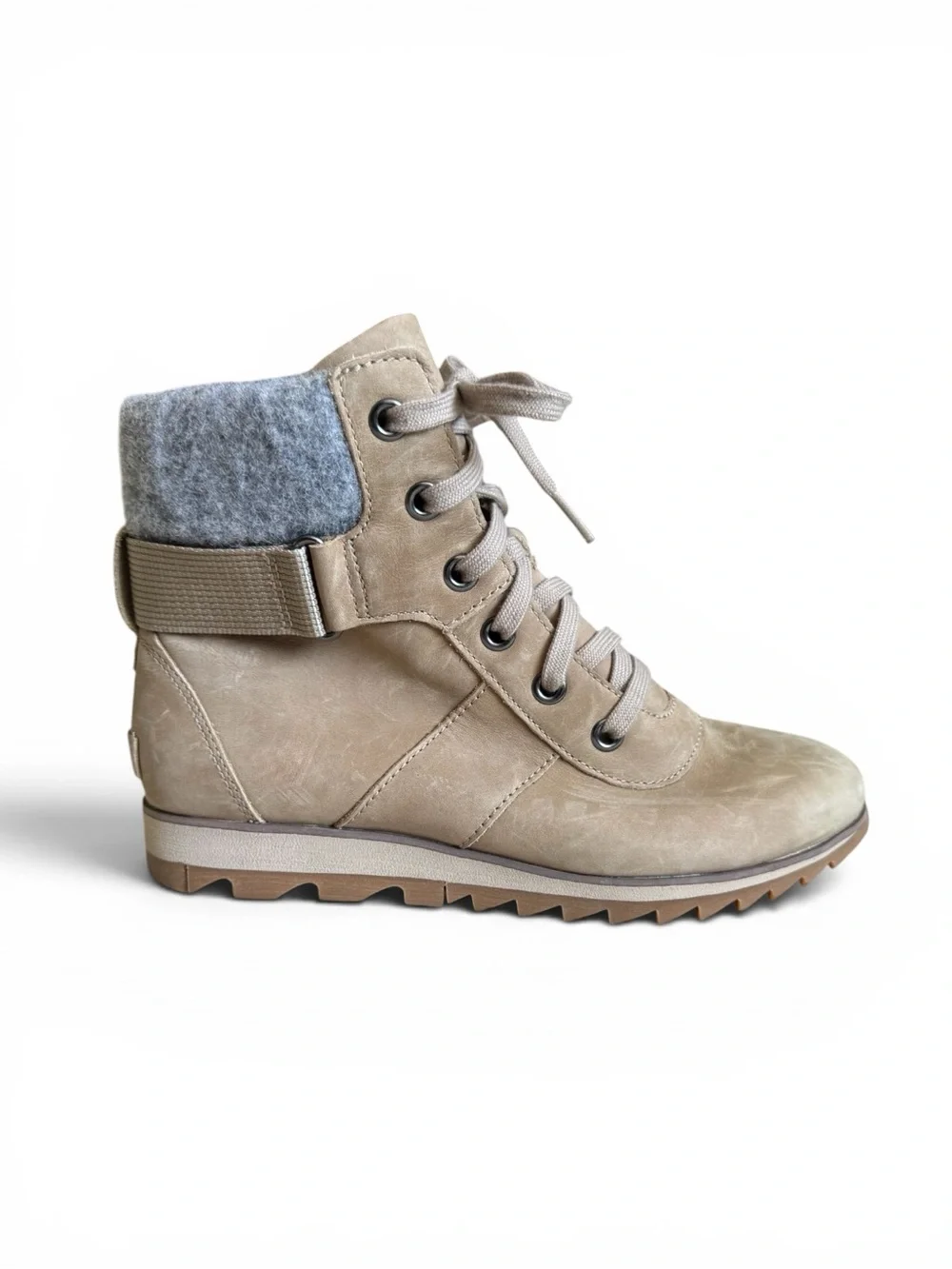 Sorel Harlow Conquest Waterproof Leather Ankle Boots Taupe Beige Gray 8.5